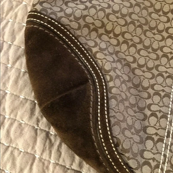 Coach Signature Logo Suede Womens Brown Tan Hobo Shoukder Bag Purse F0732-F10924 - Picture 5 of 12